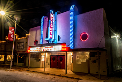 Exterior view of the Heights Theater in Houston, Texas.